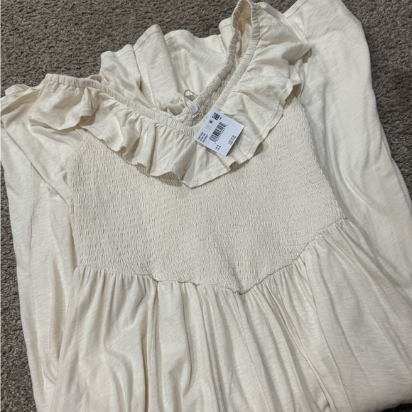 NWT American Eagle Outfitters sun chaser drop waist Cream Ruffle Midi Dress - Picture 5 of 7